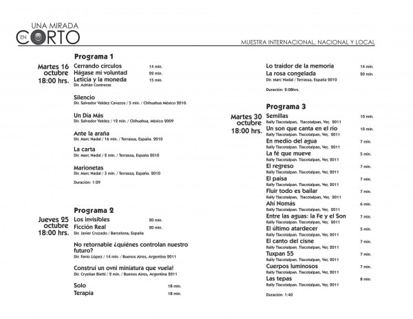 Programación de Una mirada corto en Octubre