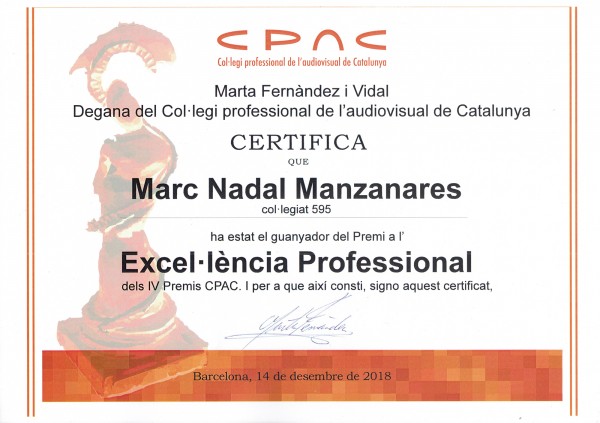 Premio a l’Excel·lència Professional dels IV Premis CPAC Marc Nadal