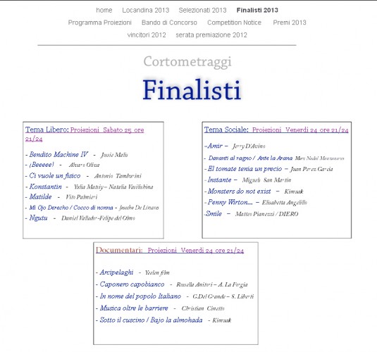 Ante la araña, finalista II Tracce Cinematografiche Film Festival